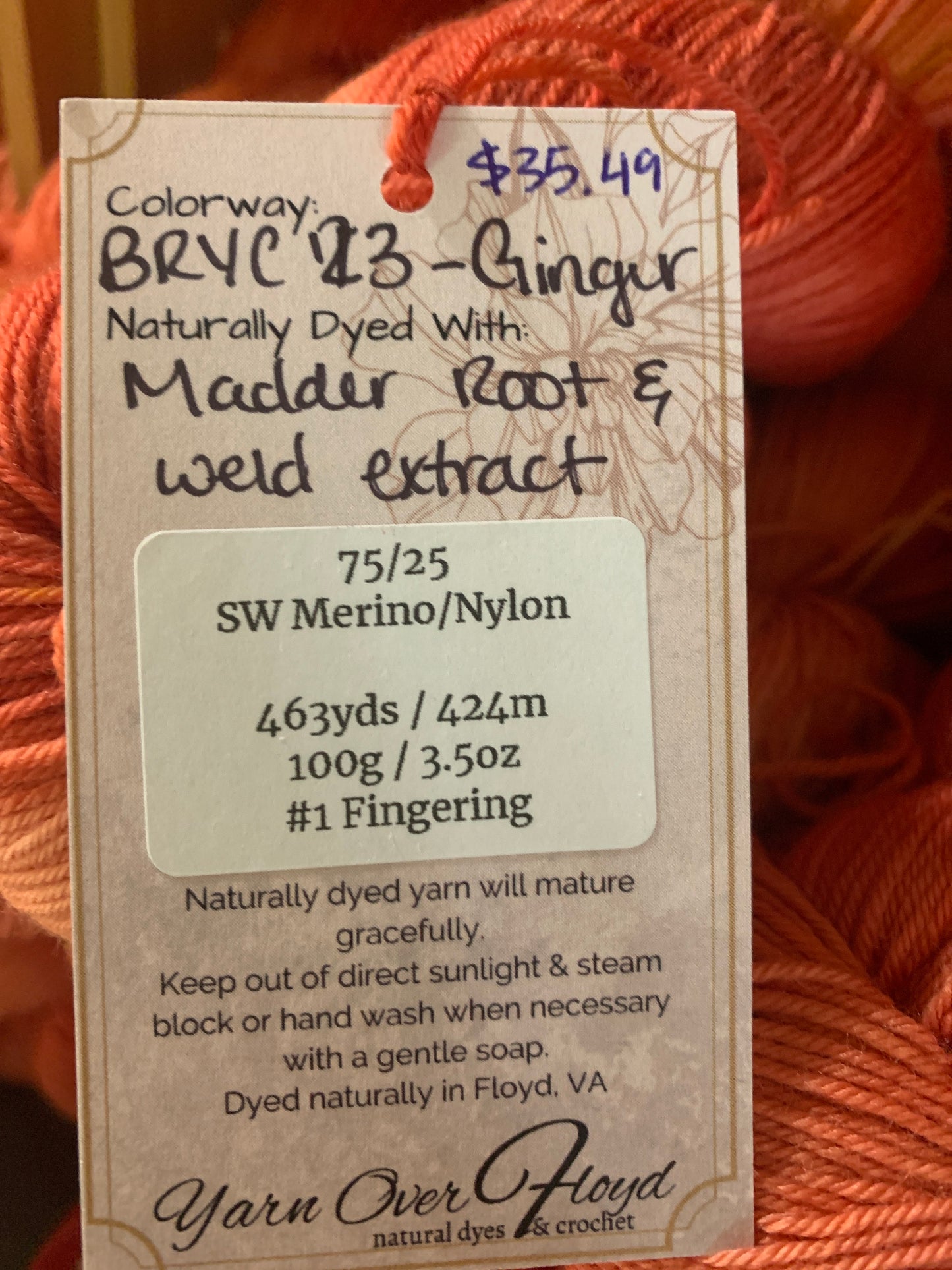 Ginger Fingering from Yarn Over Floyd