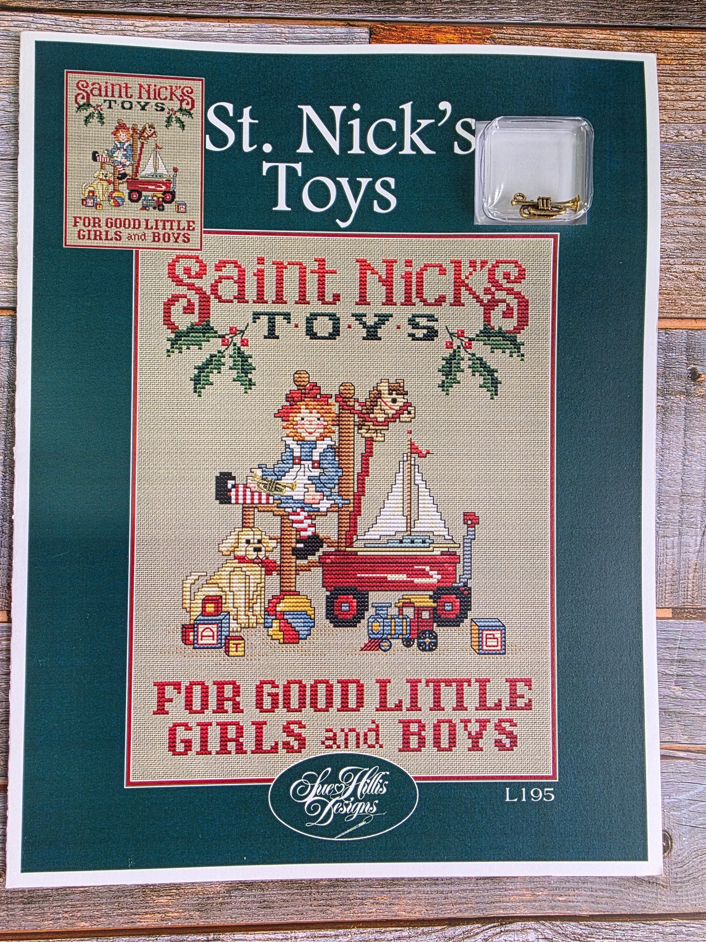 Sue Hills Designs: St. Nick's Toys (w/trumpet charm) Pattern L195