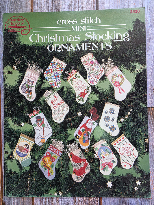American School of Needlework: Cross Stitch Mini Christmas Stocking Ornament Pattern Leaflet 3530
